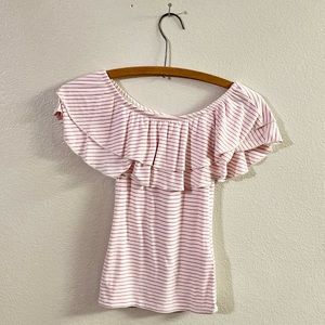 Pink and White Stripe Off Shoulder Flutter Sleeve Top - Hollister